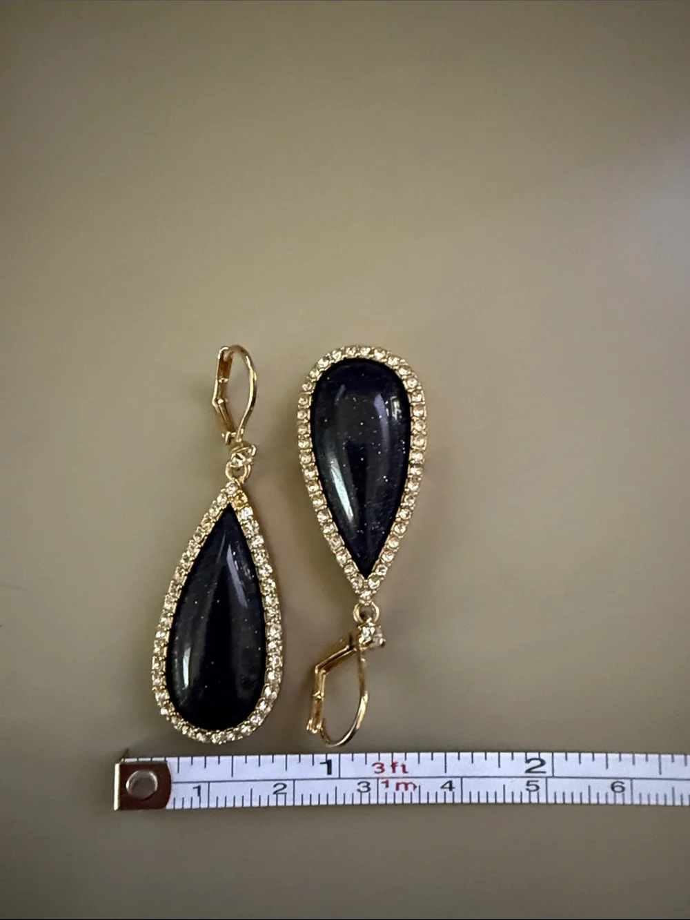 kate spade Gold Teardrop Earrings with Black Cabochon and Crystal Border